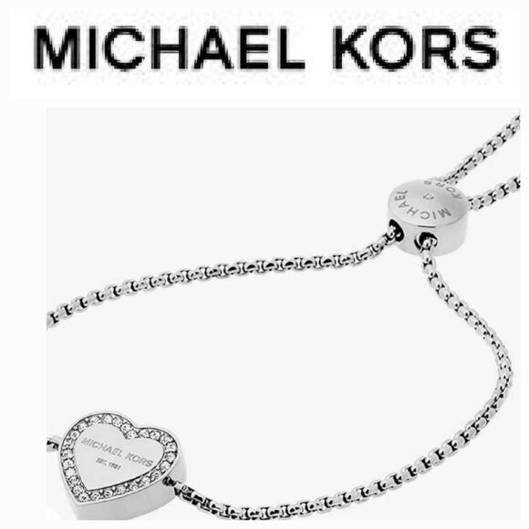 Michael Kors Stainless Steel Silver- Tone Slider Bracelet w/Crystal Accents - Picture 1 of 12